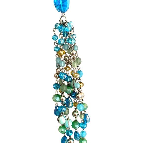 Boho Beaded Necklace Silvertone Chain & Blue Glass Beads w/ Tassel Beachy Chic - Picture 4 of 5